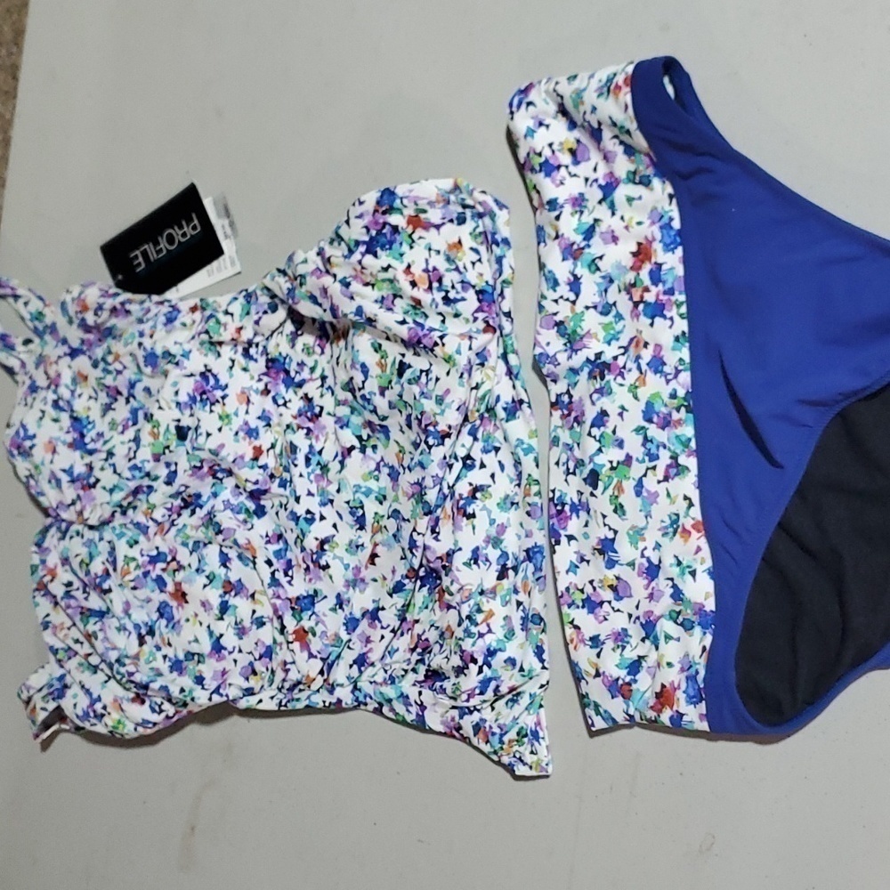 Profile by Gottex Womens Multi Color Abstract Floral Tankini Set 34E New